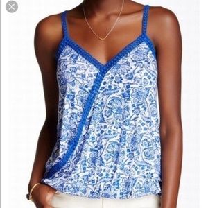 Lucky Brand blue floral cami crochet straps boho festival women small
